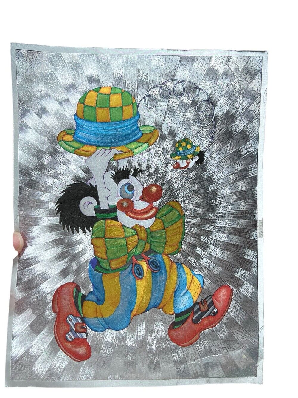 Vintage Clown Dufex Foil Print 80s Unframed 654435 FJ Warren Ltd Kitsch
